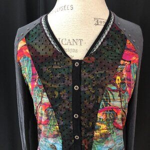 Unique French Design J.J. Garella Elegant & Colourful Cardigan: Size S/M